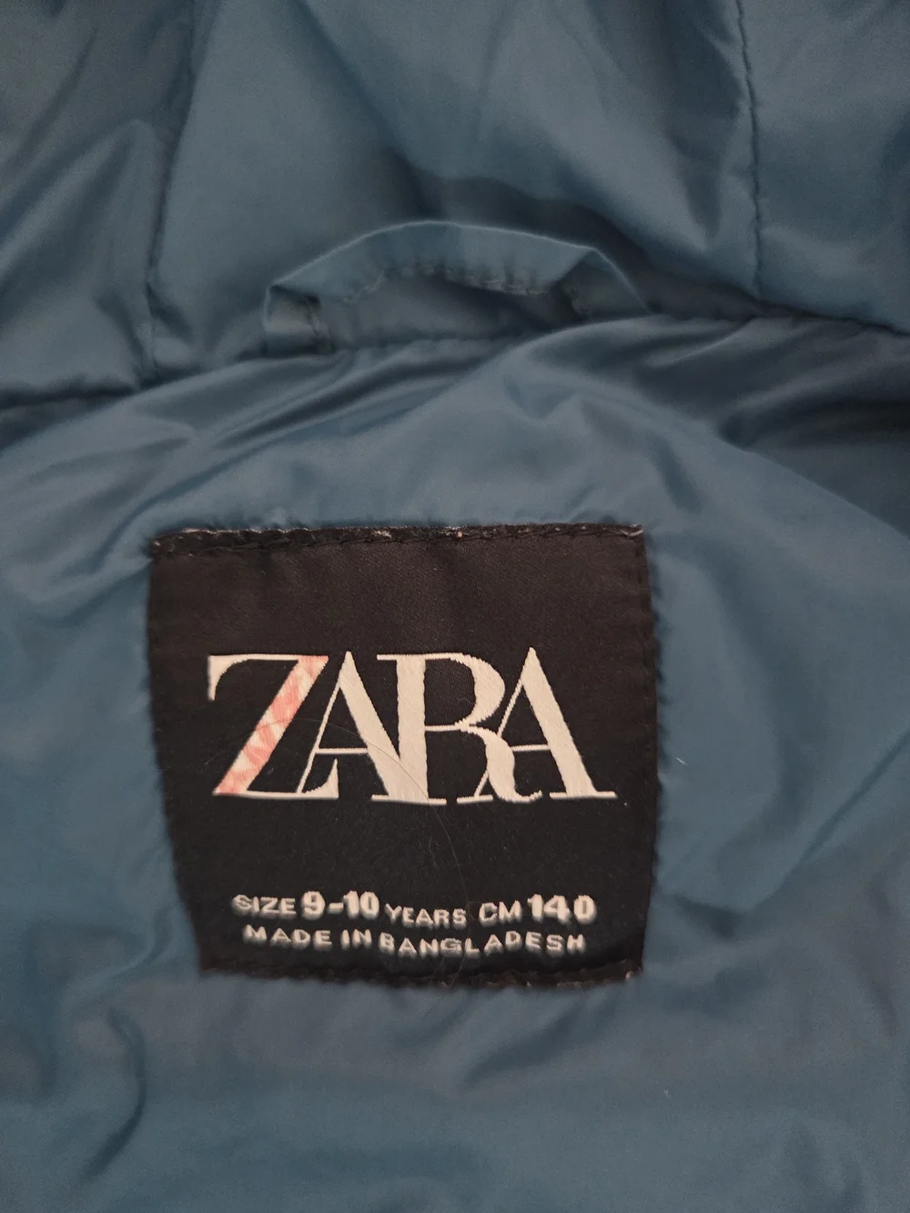 Zara Teal/blue Quilted Hooded Puffer Vest Kids Size 10/12